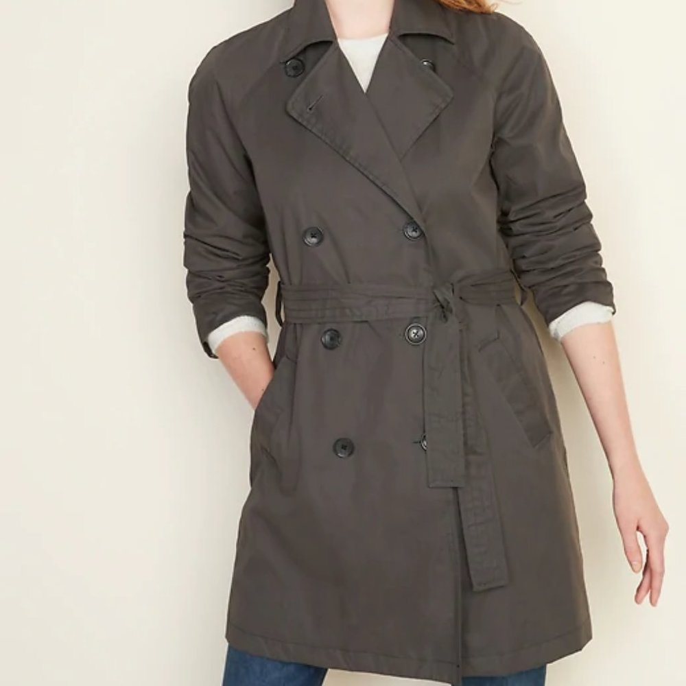 New Old Navy Gray Water-Resistant Trench Spring Coat M women's medium